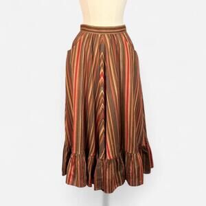 Striped Western-Style Midi Skirt with Ruffle Hem